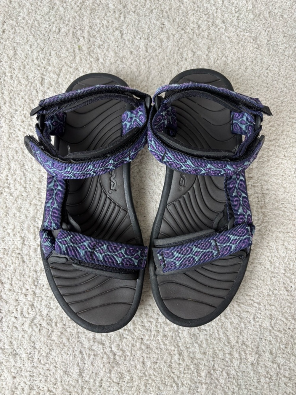 Teva Sandals Womens 6 Purple Black Print Outdoor Strappy Open Toe Padded Comfort